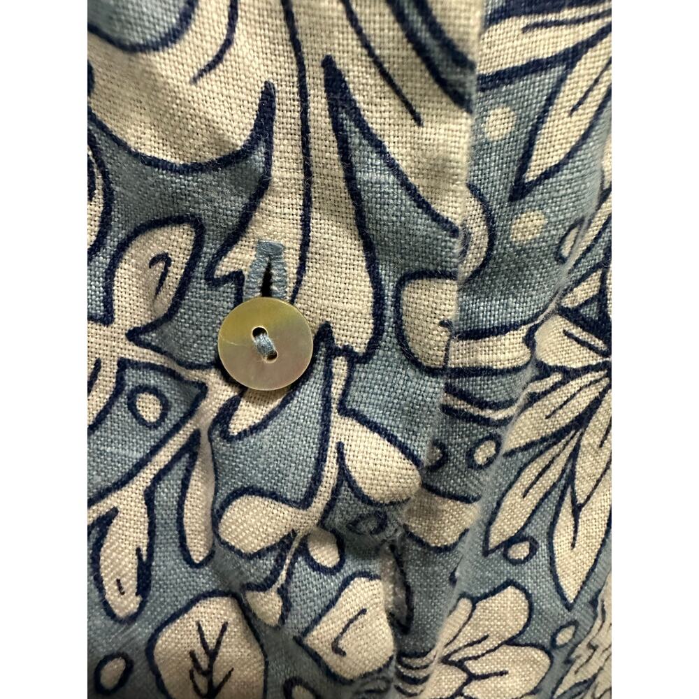 Rachel Ashwell Blue Floral Short Sleeve Button Down Boxy Linen Coastal Shirt - Picture 8 of 10
